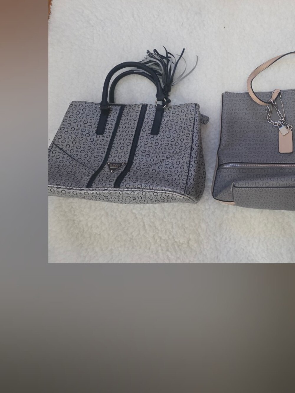Gray Patterned Women’s Tote Bag with Beige Trim